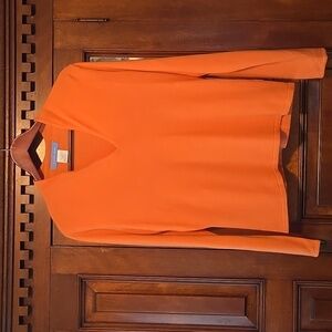 ELIZABETH JAMES SWEATER SZ XL  TANGERINE ORANGE VEE NECK LIGHTWEIGHT